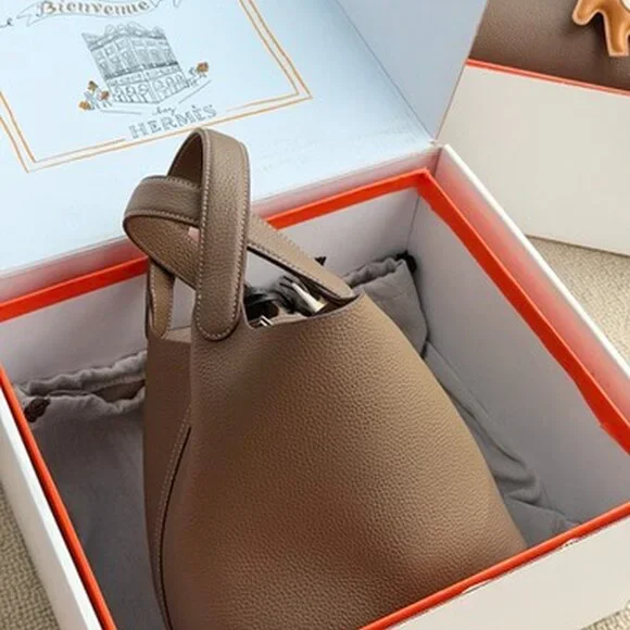 Luxury Picotin Style Leather Bucket Bag Etoupe PHW - Picture 4 of 9